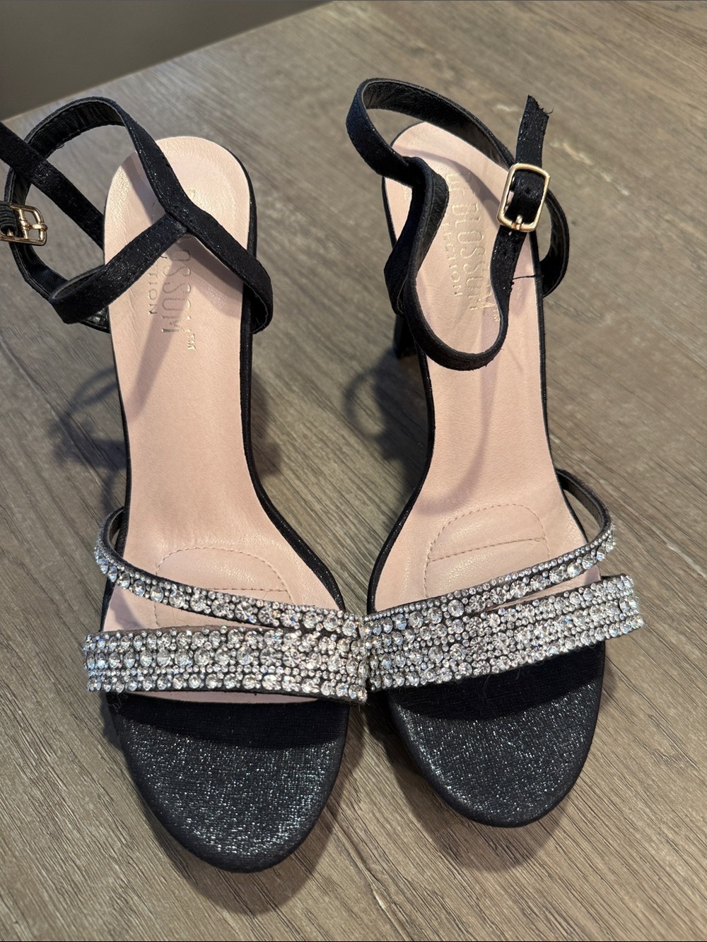 Women's Black Rhinestone Ankle-Strap Sandals size 8.5
